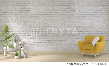 yellow sofa on white brick wall on floor wooden yellow sofa on white brick wall on floor wooden 55934021