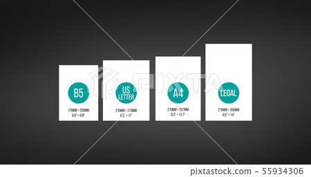 Paper Sizes. B5, US Letter A4, Legal size comparison, Paper Sheet Formats. Vector Illustration Paper Sizes. B5, US Letter A4, Legal size comparison, Paper Sheet Formats. Vector Illustration 55934306