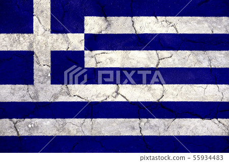 Flag of Greece painted on cracked ground Flag of Greece painted on cracked ground 55934483