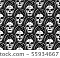 Black and white seamless hand-drawn skull pattern 55934667
