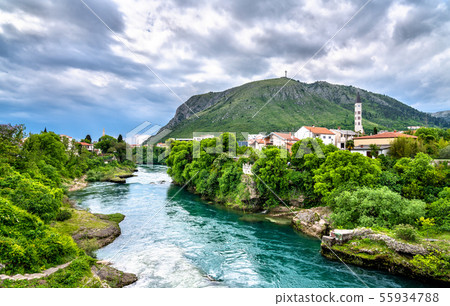 Mostar town at the Neretva river in Bosnia and Herzegovina 55934788