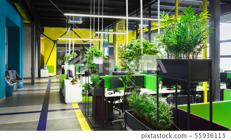 Light modern open space office with big windows Light modern open space office with big windows 55936113