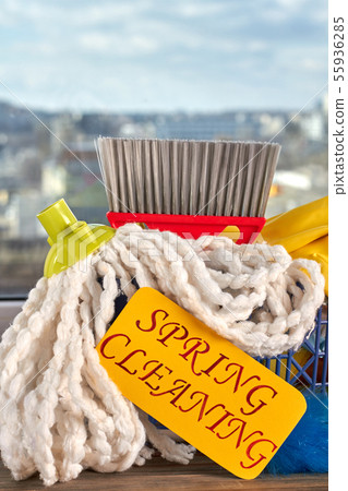 Pile of products for house cleaning. Pile of products for house cleaning. 55936285