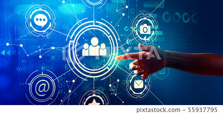 Social media theme with hand pressing a button 55937795