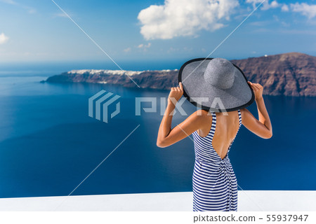 Europe luxury Santorini travel destination woman 55937947