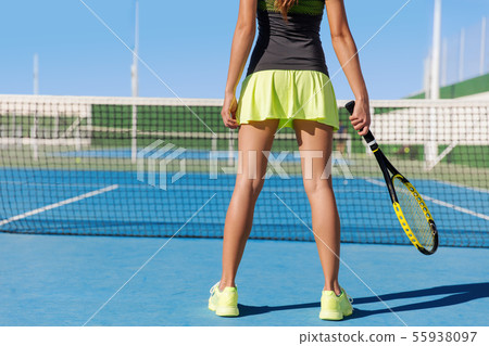 Tennis player skirt woman playing holding racket Tennis player skirt woman playing holding racket 55938097
