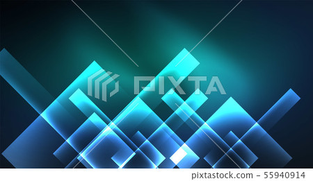 Neon glowing techno square rectangle lines, blue hi-tech futuristic abstract background 55940914