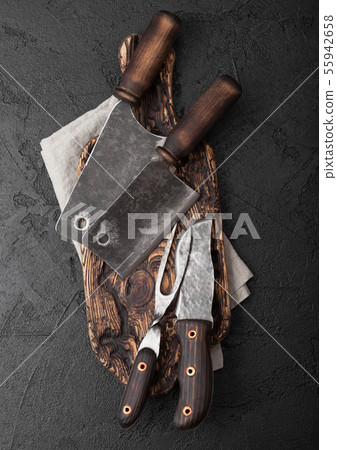 Vintage meat knife and fork and hatchets with Vintage meat knife and fork and hatchets with 55942658