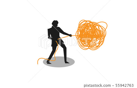 Businessman unraveling tangled tangle 55942763