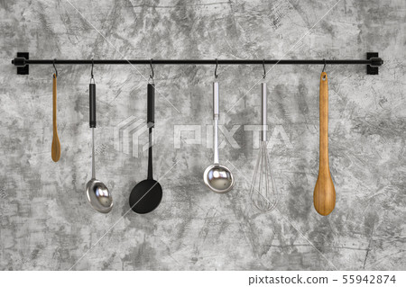 kitchen rack hanging with kitchen utensils kitchen rack hanging with kitchen utensils 55942874