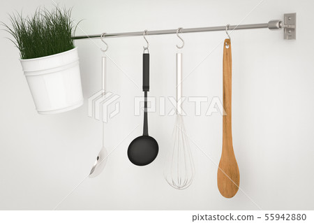 kitchen rack on white wall 55942880