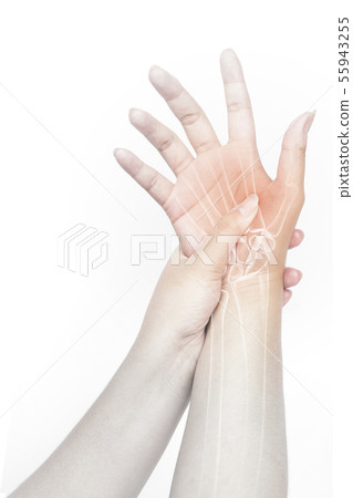 hand bone pain white background hand injury 55943255