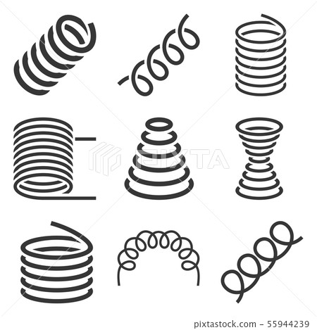 Spiral Flexible Spring Icons Set on White Background. Vector 55944239
