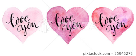 Watercolor hearts with lettering for St. Valentine's Day. Vector Watercolor hearts with lettering for St. Valentine's Day. Vector 55945275