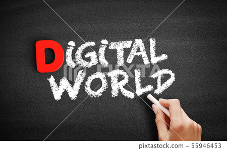 Digital world text on blackboard 55946453