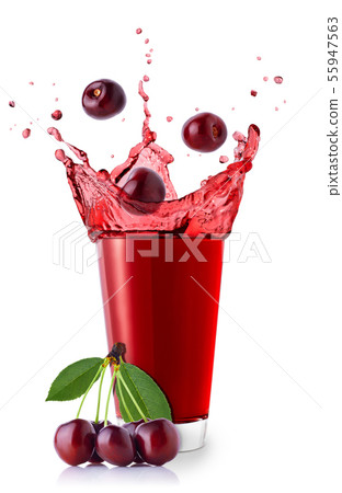glass of splashing cherry juice 55947563