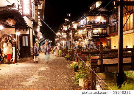 Ginzan hot spring in summer night Ginzan hot spring in summer night 55948221
