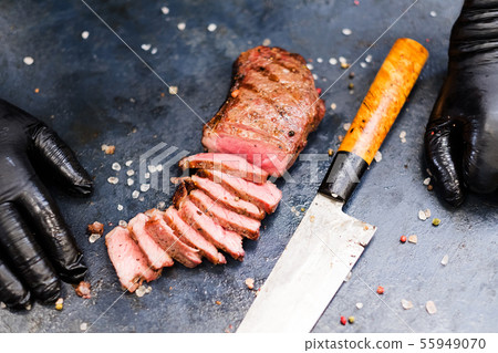 steakhouse food striploin steak beef meat knife steakhouse food striploin steak beef meat knife 55949070