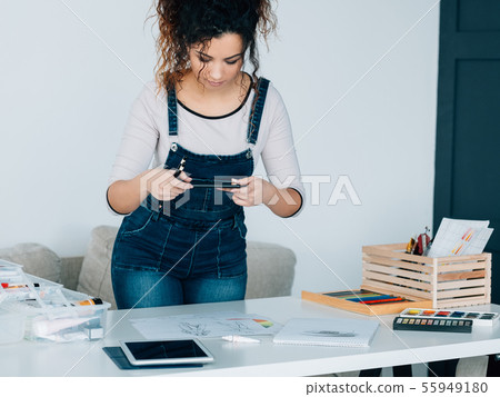 social media promotion artist smartphone sketch 55949180