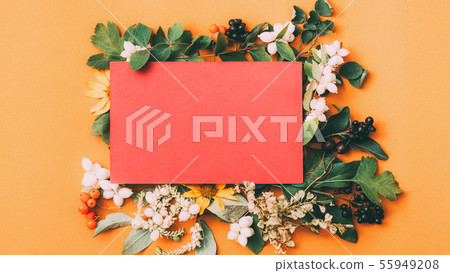 autumn greeting card red paper peach background 55949208