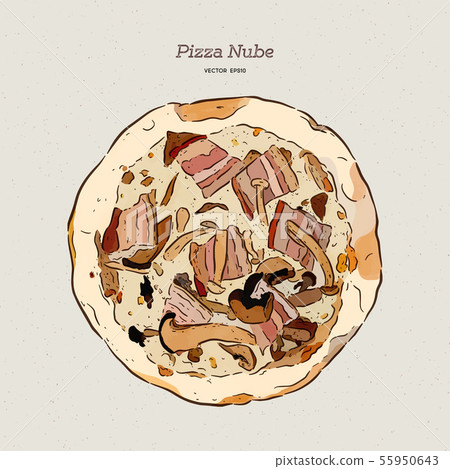 Pizza Nube, Becon and mushroom pizza. Pizza Nube, Becon and mushroom pizza. 55950643