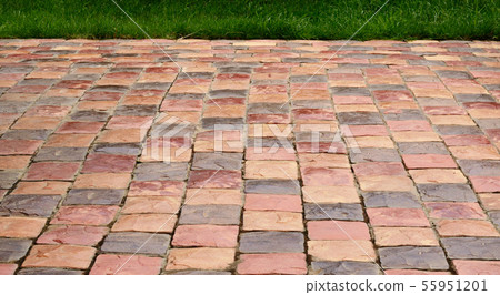 Pavement of square red and brown tiles Pavement of square red and brown tiles 55951201