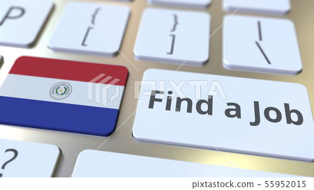 FIND A JOB text and flag of Paraguay on the buttons on the computer keyboard. Employment related FIND A JOB text and flag of Paraguay on the buttons on the computer keyboard. Employment related 55952015