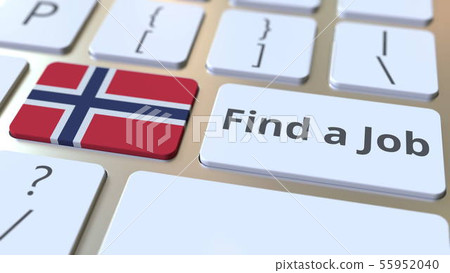 FIND A JOB text and flag of Norway on the buttons on the computer keyboard. Employment related FIND A JOB text and flag of Norway on the buttons on the computer keyboard. Employment related 55952040
