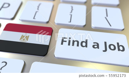 FIND A JOB text and flag of Egypt on the buttons on the computer keyboard. Employment related FIND A JOB text and flag of Egypt on the buttons on the computer keyboard. Employment related 55952173