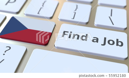 FIND A JOB text and flag of the Czech Republic on the buttons on the computer keyboard. Employment FIND A JOB text and flag of the Czech Republic on the buttons on the computer keyboard. Employment 55952180