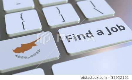 FIND A JOB text and flag of Cyprus on the buttons on the computer keyboard. Employment related FIND A JOB text and flag of Cyprus on the buttons on the computer keyboard. Employment related 55952191