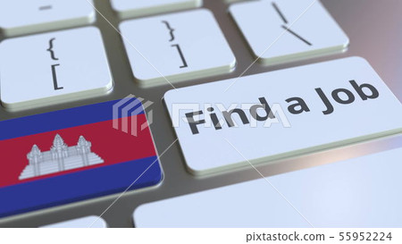 FIND A JOB text and flag of Cambodia on the buttons on the computer keyboard. Employment related FIND A JOB text and flag of Cambodia on the buttons on the computer keyboard. Employment related 55952224