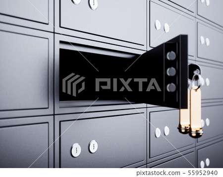 Deposit box opened with key and golden label 55952940