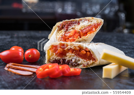Shawarma sandwich gyroscope fresh roll of lavash Lavash chicken beef Shawarma falafel recipe tin 55954409