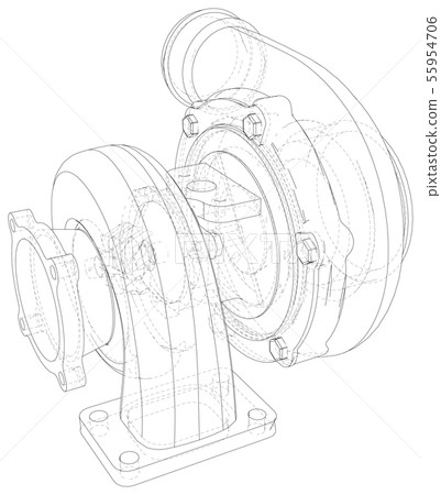 Car Turbocharger line background Isolated. Vector illustration. Tracing illustration of 3d 55954706