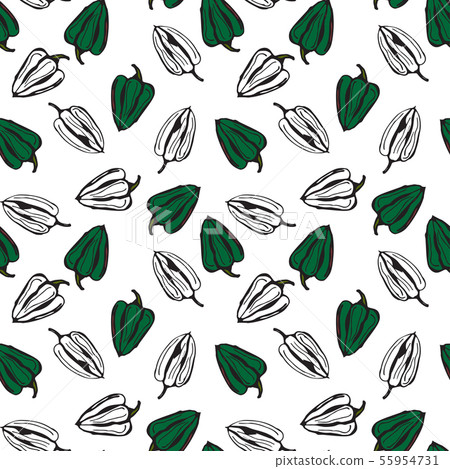 Bell pepper vector seamless pattern. Green and white pepper on white background Bell pepper vector seamless pattern. Green and white pepper on white background 55954731