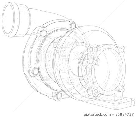 Vector turbocharger isolated. Vector illustration. Tracing illustration of 3d Vector turbocharger isolated. Vector illustration. Tracing illustration of 3d 55954737