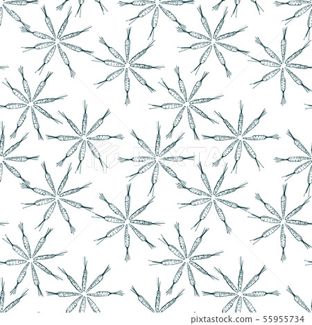 Flower shaped carrot seamless pattern. Vector graphics. Black contour Flower shaped carrot seamless pattern. Vector graphics. Black contour 55955734