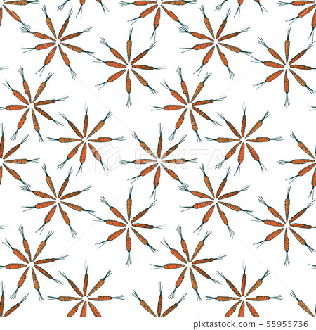 Flower shaped carrot seamless pattern. Vector graphics. Colorful carrots on a white background Flower shaped carrot seamless pattern. Vector graphics. Colorful carrots on a white background 55955736