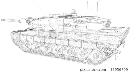 Army tank technical wire-frame. Vector illustration. Tracing illustration of 3d Army tank technical wire-frame. Vector illustration. Tracing illustration of 3d 55956799