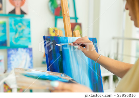 School of art, college of arts, education for group of young students. Happy young woman close-up 55956816
