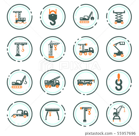 Crane and lifing machines icon set Crane and lifing machines icon set 55957696