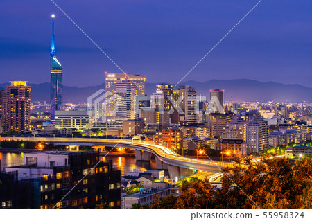 Fukuoka cityscape kyushu sunset Fukuoka cityscape kyushu sunset 55958324