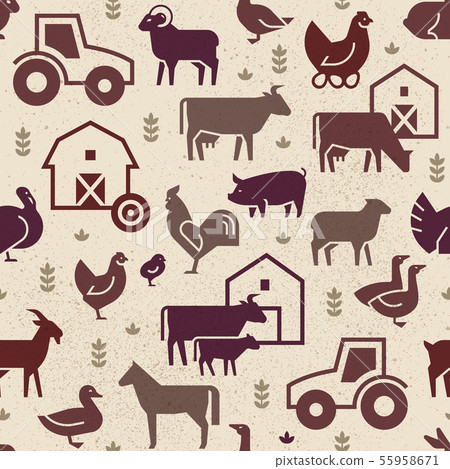 Seamless vector pattern of farm animals,... - Stock Illustration ...