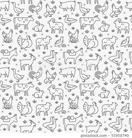 Seamless vector pattern of farm animals,... - Stock Illustration ...