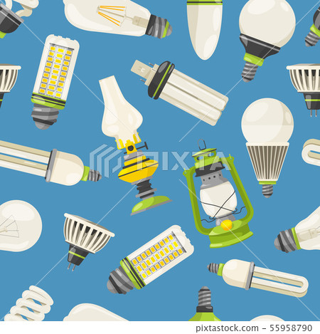 Lamps and different bulbs in cartoon style. Vector seamless pattern 55958790