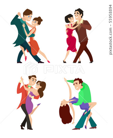 Set of modern dancing young couples 55958894
