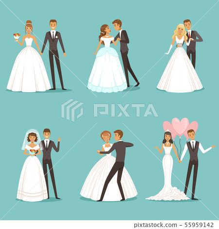 Beautiful wedding couple characters. Bride and groom 55959142