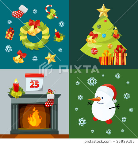 Conceptual pictures of christmas celebration. Vector illustrations in cartoon style Conceptual pictures of christmas celebration. Vector illustrations in cartoon style 55959193