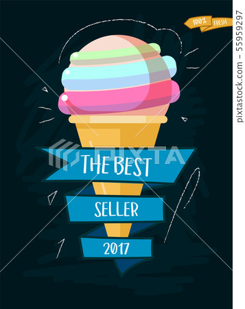 Ice cream cone cartoon icon with inscription. Best seller 2017 55959297